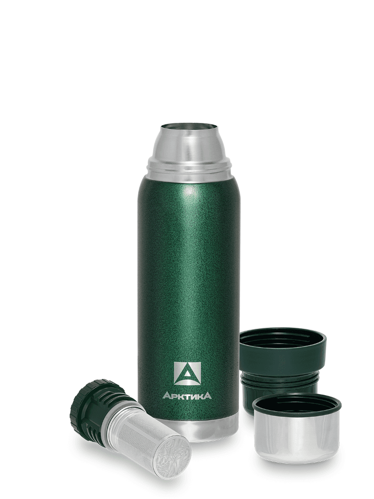 Термос «Арктика» с ситечком и молотковой эмалью, зелёный, 0.75л, фото 2